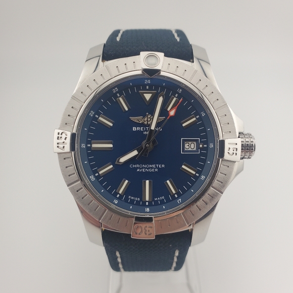 Breitling Blue and Silver Chronograph Watch